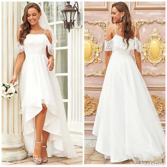 NWT Ever-Pretty Wedding Dress A Line Off Shoulder High Low Lace Bridal Gown - Picture 1 of 11